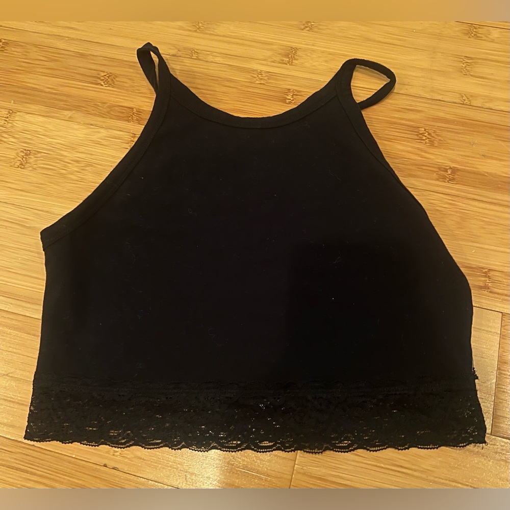 Black Lace Crop Top High Neck